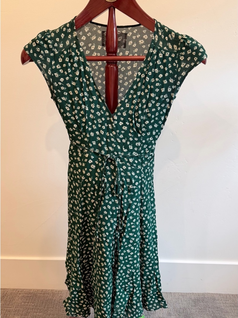 Reformation Dark Green Floral Wrap Dress